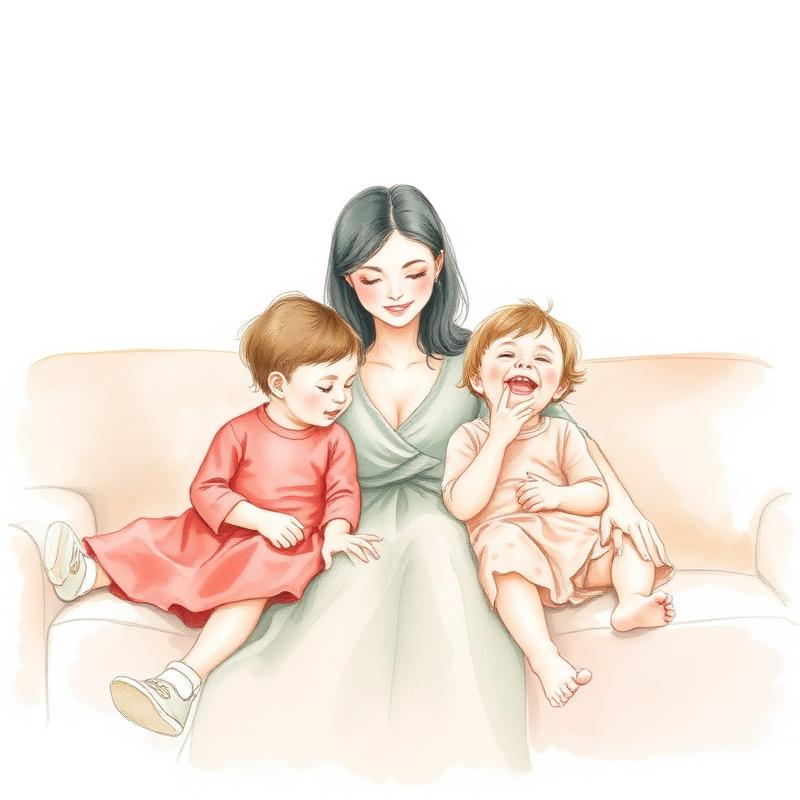 Watercolor illustration generated from the family photo, in soft coral and sage tones